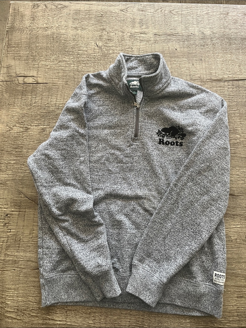 Roots Men’s Gray Half-Zip Sweater with Logo